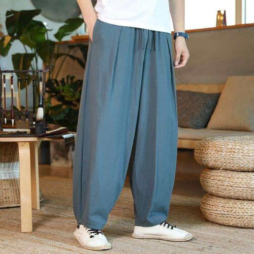 Spring and Summer Linen Pants Mens Loose Bloomers Pants Tai
