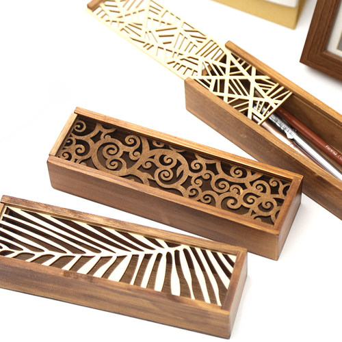 4 Styles Hollow Wooden Storage Box for Makeup Organizer Penc