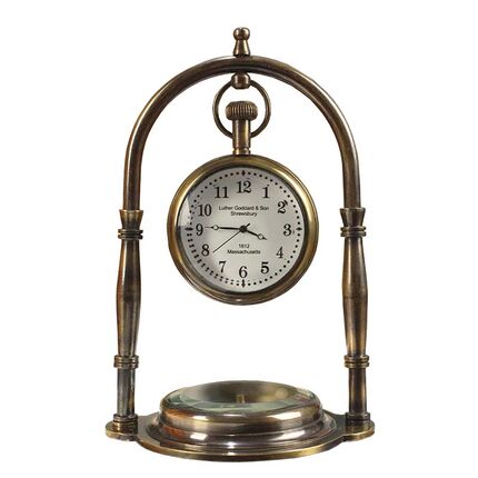 黄铜桌面小钟表座钟指南针个性装饰桌面高档复古怀旧书房摆件