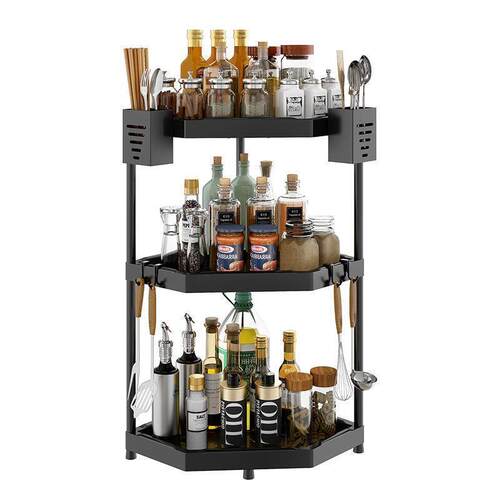 Black stainless steel kitchen shelf spice rack Wall hanger