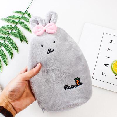 Adorable large bunny hot water bottle, plush fabric, portabl