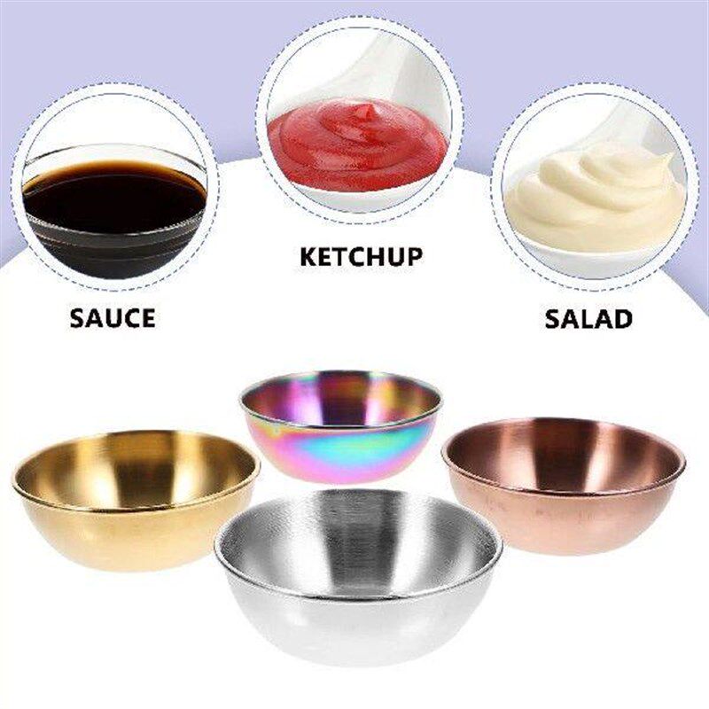 4 Pcs Kitchen Stainless Steel Plate Condiment Serving Dish - 实物图