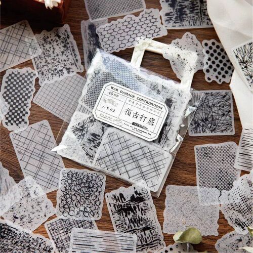 40pcs Vintage Black White Label ers Pack Junk Journal Epheme