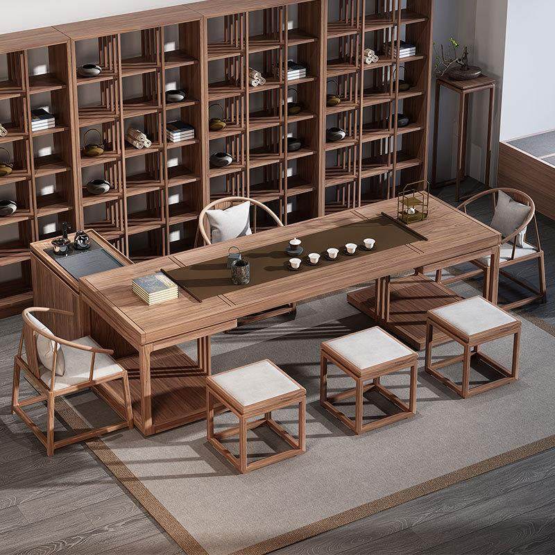 新中式茶桌椅组合书桌一体全实木禅意茶室家具家用1米8功夫小茶台