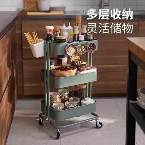 拉斯克小推车置物架厨房落地浴室移动零食多层卫生间婴儿卧室收纳