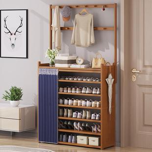 布帘鞋架家用门口简易多层收纳防尘鞋柜楠竹鞋架子入户门置物架