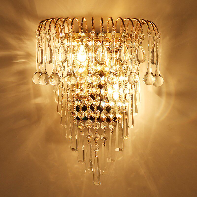 壁灯卧室免打孔客厅卧室床头欧式电视墙酒店工程水晶开关电池壁灯