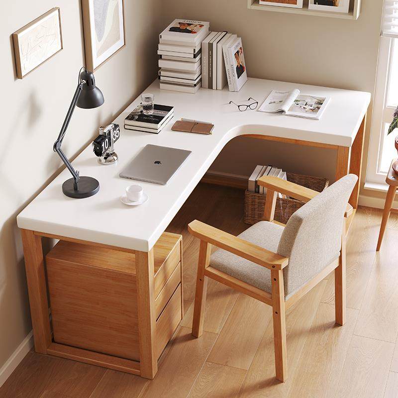 全实木转角书桌家用办公桌双人写字工作台卧室学生L型拐角电脑桌