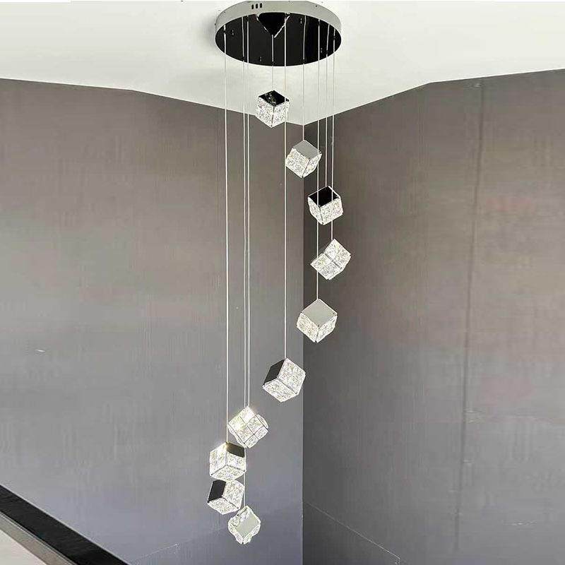 挑空楼梯吊灯创意个性艺术设计师款魔方灯餐厅灯loft复式水晶吊灯,家装灯饰光源,智能吊灯,淘宝优惠券,粉丝福利购,淘宝优惠卷