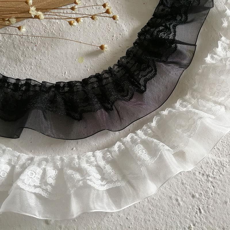 特价黑色风琴褶皱双层蕾丝花边服装床品窗帘衣服袖口装饰百褶辅料