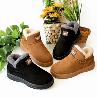 男女防滑保暖棉靴皮毛一体加厚一脚蹬厚底棉鞋 加绒雪地靴冬季 新款