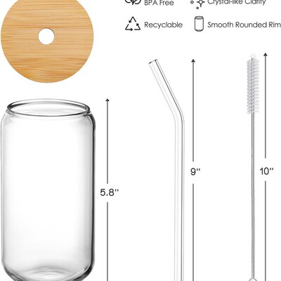 Drinking Glasses with Bamboo Lids and Glass Straw - 16oz