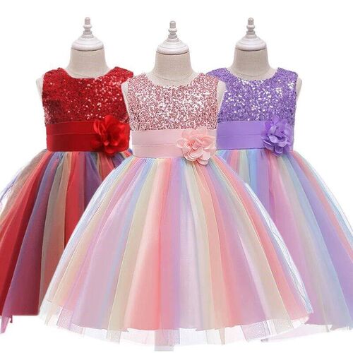 2-12Y Girl Summer Lace Princess Dress Children Floral Gown D