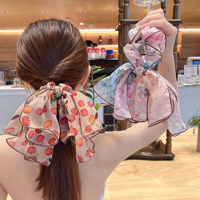 Fashion Print Hair Scrunchie Bowknot Hair Rope for Women Gir