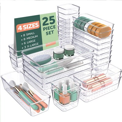 25PCS Clear Drawer Bins Makeup Organizers Organizing Cubes