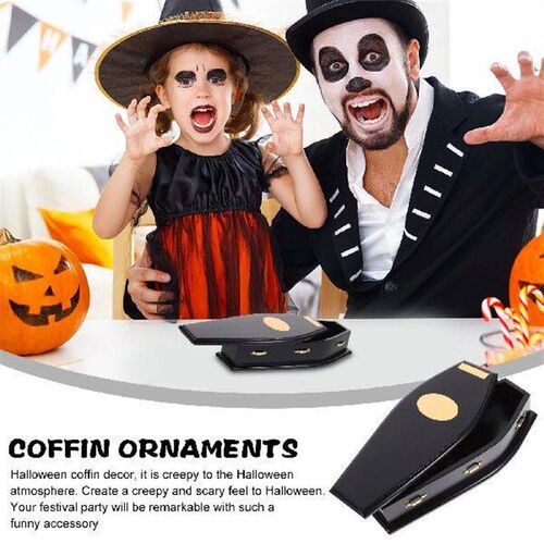 Coffin Ornaments Wooden Funeral and Metal Person Halloween
