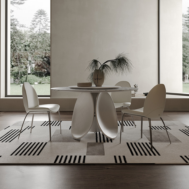 IFJE 原版花瓣意式极简天然奢石大理石岩板家用圆形带转盘餐桌椅,住宅家具,大理石餐桌,淘宝优惠券,粉丝福利购,淘宝优惠卷