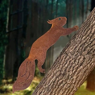 1pc Creative Tree Insert, Rusty Squirrel Silhouette Metal De