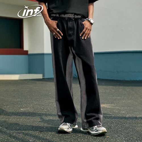 INF Mens Wear  Retro Wash Water Contrast Color Loose Jeans