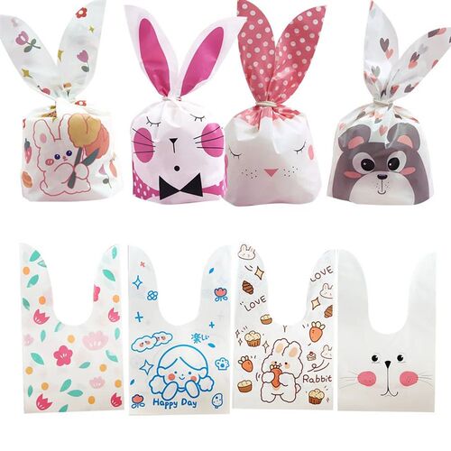 10/20pcs Carton Rabbit Ear Bags Plastic Animal Candy Bags Fo