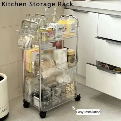 Acrylic Storage Rack Clear Multilayer Mobile Cart Living Roo