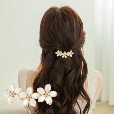 New Korean white flower pearl spring clip boutique opal bowk