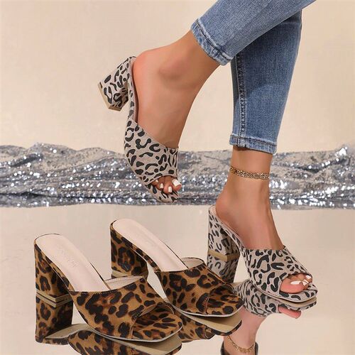 Summer New Square Toe High-heeled Slippers Womens Outside