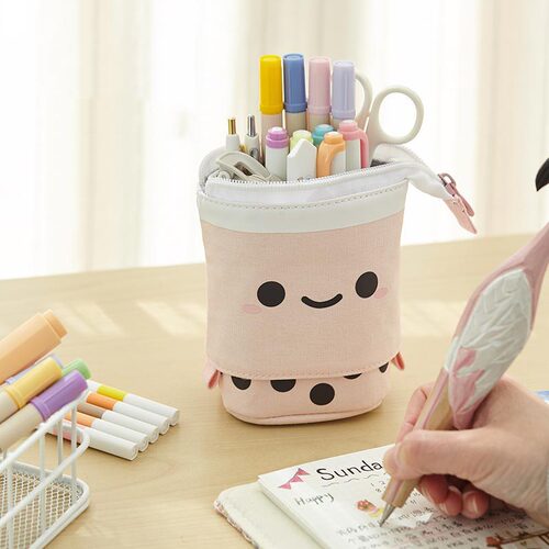Cute Boba Milk Tea Telescopic Pen Bag Pen Pencil Holder nice