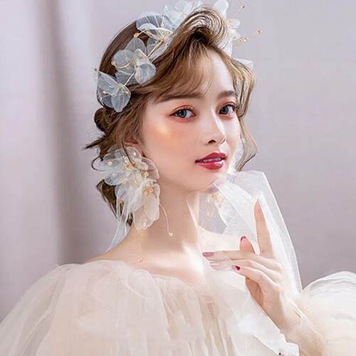 Gorgeous Handmade Yarn Floral Wedding Tiara with Earring Bea