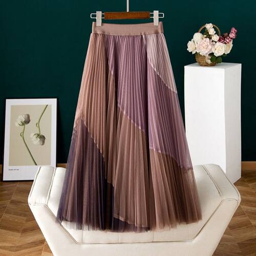 Gauze Patchwork Pleated Midi Skirts 2022 Spring Summer New F
