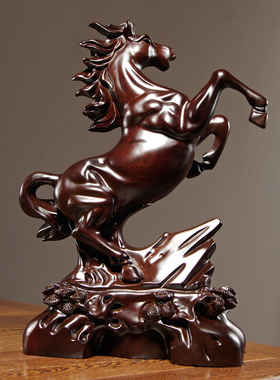 黑檀木雕马到成功摆件实木质生肖马家居客厅装饰摆设开业工艺礼品