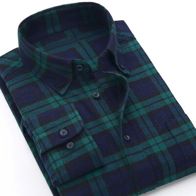 Men Flannel Plaid Cotton Shirt Chest Pocket Smart Casual Cla