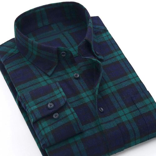 Men Flannel Plaid Cotton Shirt Chest Pocket Smart Casual Cla