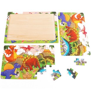30Pieces Animals Dinosaur Puzzle Wooden Preschool Kids Baby