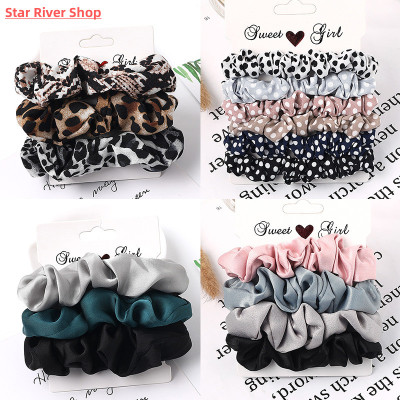 3/5/Pcs Silk Scrunchies Print Leopard Scrunchie Set Elastic