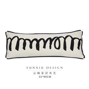 75cm睡枕诧寂风腰枕 黑白棉麻几何长条腰枕 云岫家居 民宿