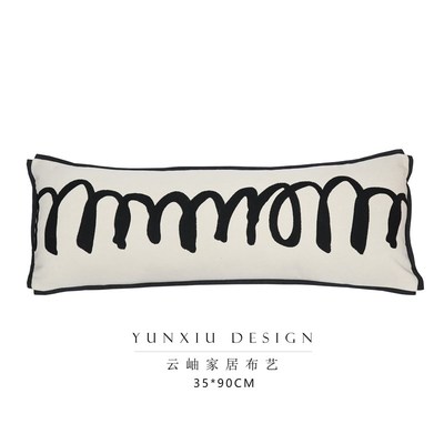 云岫家居 民宿 黑白棉麻几何长条腰枕*75cm睡枕诧寂风腰枕