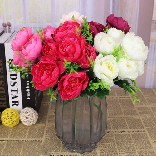 Cheap 6 flower head simulation peony filigree rose bouquet p