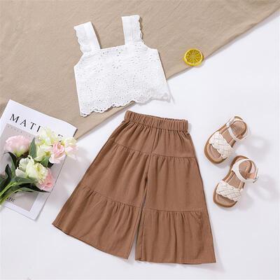 Summer Girls Clothing Sets Casual Style Floral Lace Sleevele