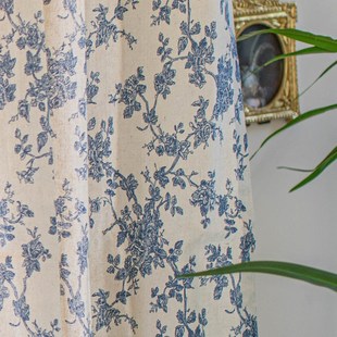 荷叶边法式田园韩式青瓷棉麻半遮光窗帘民宿出租房宿舍隔断帘