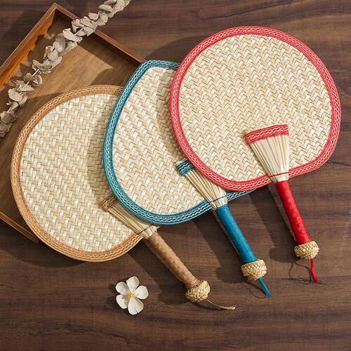 New Heart-Shaped Hand Fans Handmade Fan Bamboo Weave Futon F