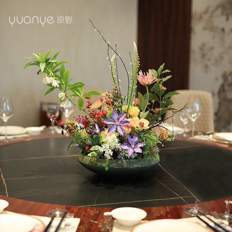 酒店大圆桌转盘中间摆设件餐桌花茶室客厅摆花装饰仿真花创意摆台,家居饰品,餐桌花艺,淘宝优惠券,粉丝福利购,淘宝优惠卷