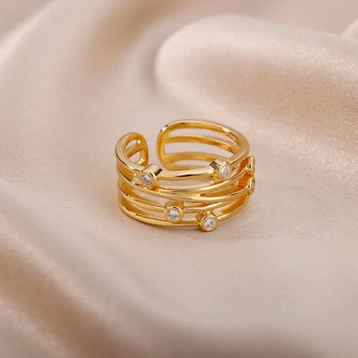 Multilayer Winding Line Zircon Rings For Women Open Adjustab