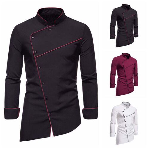 -Autumn mens drape loose long-sleeved shirt multi-button dr