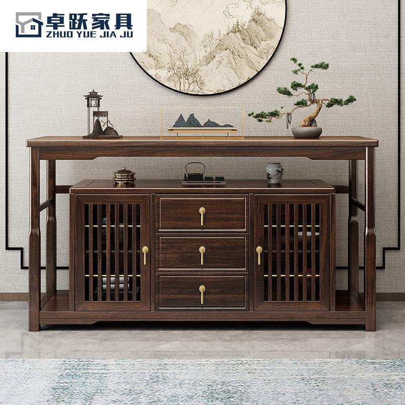 新中式乌金木实木餐边柜现代中式餐厅入户玄关柜储物茶水柜收纳柜