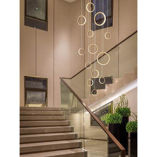 北欧loft复式楼中空大厅灯具现代简约led公寓客厅别墅楼梯长吊灯