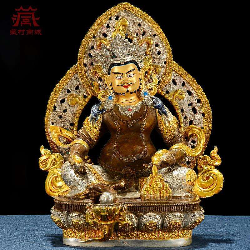 铜鎏金雕花《黄财神》桌面工艺品摆件家用客厅玄关《财神像》铜像