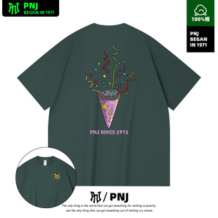 卡通礼花印花短袖T恤男女款宽松潮牌街头美式复古半袖ins风格T恤