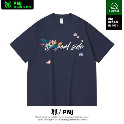 夏季美式字母花卉短袖T恤男女潮牌情侣装夏季纯棉半袖体恤衫