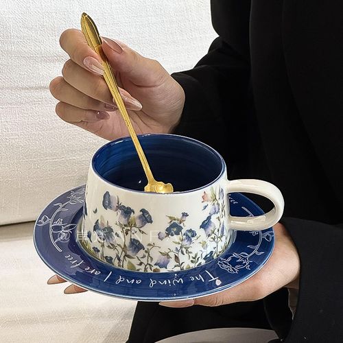 法式复古咖啡杯碟套装陶瓷马克杯子高级感下午茶小众设计精致水杯